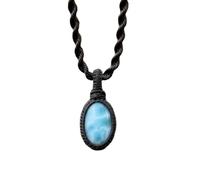 LKBEADS Naturel Larimar Gemstone Thread Pendant Necklace Oval Shape With Leather Cord Chain Premium Caribbean Handmade Jewelry Emotional Healing Locket |LK_SGMP_0453