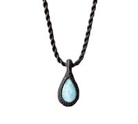 LKBEADS Naturel Larimar Gemstone Thread Pendant Necklace Pear Shape With Leather Cord Chain Premium Caribbean Handmade Jewelry Emotional Healing Locket |LK_SGMP_0451