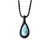 LKBEADS Naturel Larimar Gemstone Thread Pendant Necklace Pear Shape With Leather Cord Chain Premium Caribbean Handmade Jewelry Emotional Healing Locket |LK_SGMP_0460