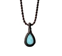 LKBEADS Naturel Larimar Gemstone Thread Pendant Necklace Pear Shape With Leather Cord Chain Premium Caribbean Handmade Jewelry Emotional Healing Locket |LK_SGMP_0439