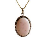 LKBEADS Naturel Pink Opal Gemstone 925 Sterling Silver Pendant Necklace Round Shape With Cable Chain Self Love & Confidence Handmade Jewelry Healing Locket |LK_SGMP_0155