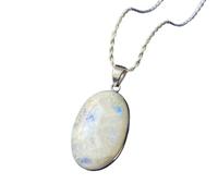 LKBEADS Naturel Rainbow Moonstone Gemstone 925 Sterling Silver Pendant Necklace Oval Shape With Cable Chain Intuition & Awareness Handmade Jewelry Love Emotional Healing Locket |LK_SGMP_0021