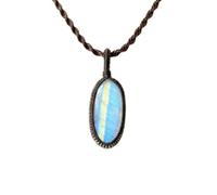 LKBEADS Naturel Rainbow Moonstone Gemstone Thread Pendant Necklace Oval Shape With Leather Cord Chain Intuition & Awareness Handmade Jewelry Love Emotional Healing Locket |LK_SGMP_0490