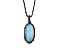 LKBEADS Naturel Rainbow Moonstone Gemstone Thread Pendant Necklace Oval Shape With Leather Cord Chain Intuition & Awareness Handmade Jewelry Love Emotional Healing Locket |LK_SGMP_0428