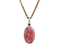 LKBEADS Naturel Rhodochrosite Gemstone 925 Sterling Silver Pendant Necklace Oval Shape With Cable Chain Love & Self-Healing Handmade Jewelry Elegant Confidence Boost Locket |LK_SGMP_0122
