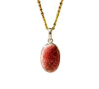 LKBEADS Naturel Rhodochrosite Gemstone 925 Sterling Silver Pendant Necklace Oval Shape With Cable Chain Love & Self-Healing Handmade Jewelry Elegant Confidence Boost Locket |LK_SGMP_0123