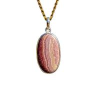 LKBEADS Naturel Rhodochrosite Gemstone 925 Sterling Silver Pendant Necklace Oval Shape With Cable Chain Love & Self-Healing Handmade Jewelry Elegant Confidence Boost Locket |LK_SGMP_0117