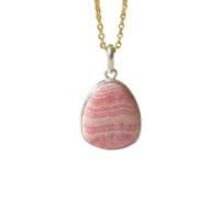 LKBEADS Naturel Rhodochrosite Gemstone 925 Sterling Silver Pendant Necklace Trillon Shape With Cable Chain Love & Self-Healing Handmade Jewelry Elegant Confidence Boost Locket |LK_SGMP_0096
