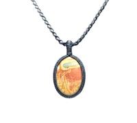 LKBEADS Naturel Rodochrosite Gemstone Thread Pendant Necklace Oval Shape With Leather Cord Chain Love & Self-Healing Handmade Jewelry Elegant Confidence Boost Locket |LK_SGMP_0412