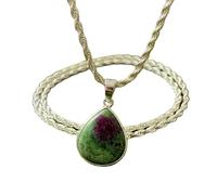 LKBEADS Naturel Ruby Zosite Gemstone 925 Sterling Silver Pendant Necklace Pear Shape With Cable Chain Enhances Passion Handmade Jewelry Enhances Passion Locket |LK_SGMP_0074