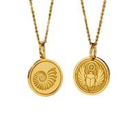 LKBEADS Nautilus Spiral Shell Egyptian Scarab Beetle Pendant Necklace Set Pack 2 Gold Plated 925 Sterling Silver Coin Medallion Ancient Symbol Geometry Jewelry Gift Women Men