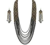 LKBEADS Night Cascade Ukrainian Gerdan Necklace With Earring Set Seed Beads Traditional Jewellery Multi Color Handmade Strand Beaded Ukrain Jewelry |LK_UKRN_0785