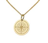 LKBEADS North Star Compass Engraved Coin Pendant Necklace 24mm with 18 Inch Cable Chain | Sterling Silver Gold Plated | Unisex Gift Jewelry|LK_PNDN_1185