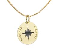 LKBEADS North Star Coordinates Compass Engraved Coin Pendant Necklace 24mm with 18 Inch Cable Chain | Sterling Silver Gold Plated | Unisex Gift Jewelry|LK_PNDN_1187