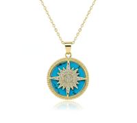 LKBEADS North Star Turquoise Pendant & Locket With Cubic Zirconia Stone Made In Gold Plated Brass 25Mm Compass Jewelry Charm Necklace With 18 Inch Chain Cable|LK_CHN_0063