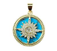 LKBEADS north star turquoise pendant | with cubic zirconia stone made in stainless steel |gold plated,25mm |compass jewelry charm necklace | with 18 inch chain cable |LK_CHP_0063_C