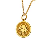 LKBEADS Octopus Engraved Coin Pendant Necklace 24mm with 18 Inch Cable Chain | Sterling Silver Gold Plated | Unisex Gift Jewelry|LK_PNDN_1203