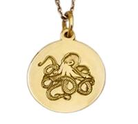 LKBEADS Octopus Engraving Pendant Necklace Round Shape Made In 925 Sterling Silver Gold Plated Charm With 18 "Cable Chain Handmade Jewelry For Men Women |LKD_EGP_00024