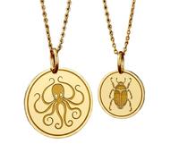 LKBEADS Octopus Ocean Creature & Scarab Beetle Pendant Necklace Set Pack of 2 Gold Plated 925 Sterling Silver 28mm Round Coin Medallion Animal Symbol Jewelry Women Men