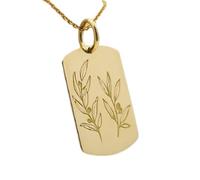 LKBEADS Olive Branch Engraved Coin Pendant Necklace 26x19mm with 18 Inch Cable Chain | Sterling Silver Gold Plated | Unisex Gift Jewelry|LK_PNDN_1207