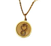 LKBEADS Ouroboros Engraved Coin Pendant Necklace 24mm with 18 Inch Cable Chain | Sterling Silver Gold Plated | Unisex Gift Jewelry|LK_PNDN_1224