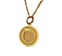 LKBEADS Ouroboros Engraved Coin Pendant Necklace 24mm with 18 Inch Cable Chain | Sterling Silver Gold Plated | Unisex Gift Jewelry|LK_PNDN_1225