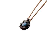 LKBEADS Oxidized Copper Plated Brass Natural American Turquoise Wire Wrapped Gemstone Oval Shape Multi Color Smooth Cut 28X22mm Stone With 18 Inch Cable Chain Handmade Unisex Jewelry |L_WRPN_0053