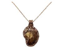 LKBEADS Oxidized Copper Plated Brass Natural Amolite Wire Wrapped Gemstone Fancy Shape Brown Color Smooth Cut 37X29mm Stone With 18 Inch Cable Chain Handmade Unisex Jewelry |L_WRPN_0016