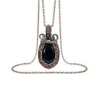 LKBEADS Oxidized Copper Plated Brass Natural Black Onyx Wire Wrapped Gemstone Pear Shape Black Color Smooth Cut 35X18mm Stone With 18 Inch Cable Chain Handmade Unisex Jewelry |L_WRPN_0059