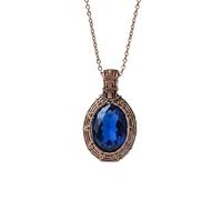 LKBEADS Oxidized Copper Plated Brass Natural Blue Quartz Wire Wrapped Gemstone Oval Shape Blue Color Faceted Cut 35X25mm Stone With 18 Inch Cable Chain Handmade Unisex Jewelry |L_WRPN_0065