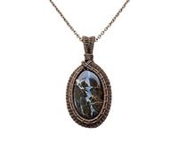 LKBEADS Oxidized Copper Plated Brass Natural Boulder Opal Wire Wrapped Gemstone Oval Shape Multi Color Smooth Cut 33X21mm Stone With 18 Inch Cable Chain Handmade Unisex Jewelry |L_WRPN_0008