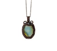 LKBEADS Oxidized Copper Plated Brass Natural Druzy Wire Wrapped Gemstone Oval Shape Green Color Faceted Cut 34X23mm Stone With 18 Inch Cable Chain Handmade Unisex Jewelry |L_WRPN_0011