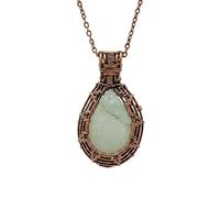 LKBEADS Oxidized Copper Plated Brass Natural Druzy Wire Wrapped Gemstone Pear Shape White Color Faceted Cut 33X25mm Stone With 18 Inch Cable Chain Handmade Unisex Jewelry |L_WRPN_0073