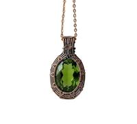 LKBEADS Oxidized Copper Plated Brass Natural Green Amethyst Wire Wrapped Gemstone Oval Shape Green Color Faceted Cut 35X25mm Stone With 18 Inch Cable Chain Handmade Unisex Jewelry |L_WRPN_0058
