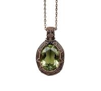 LKBEADS Oxidized Copper Plated Brass Natural Green Amethyst Wire Wrapped Gemstone Oval Shape Green Color Faceted Cut 35X26mm Stone With 18 Inch Cable Chain Handmade Unisex Jewelry |L_WRPN_0052
