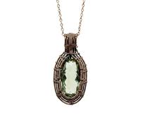 LKBEADS Oxidized Copper Plated Brass Natural Green Amethyst Wire Wrapped Gemstone Oval Shape Green Color Faceted Cut 35X16mm Stone With 18 Inch Cable Chain Handmade Unisex Jewelry |L_WRPN_0015
