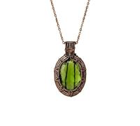 LKBEADS Oxidized Copper Plated Brass Natural Green Quartz Wire Wrapped Gemstone Oval Shape Green Color Faceted Cut 35X24mm Stone With 18 Inch Cable Chain Handmade Unisex Jewelry |L_WRPN_0086