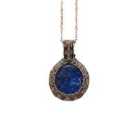 LKBEADS Oxidized Copper Plated Brass Natural Lapis Lazuli Wire Wrapped Gemstone Round Shape Blue Color Smooth Cut 30X30mm Stone With 18 Inch Cable Chain Handmade Unisex Jewelry |L_WRPN_0037
