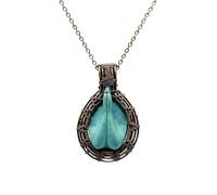 LKBEADS Oxidized Copper Plated Brass Natural Neon Apatite Wire Wrapped Gemstone Oval Shape Green Color Faceted Cut 29X22mm Stone With 18 Inch Cable Chain Handmade Unisex Jewelry |L_WRPN_0074