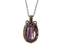 LKBEADS Oxidized Copper Plated Brass Natural Pink Amethyst Wire Wrapped Gemstone Oval Shape Purple Color Faceted Cut 35X25mm Stone With 18 Inch Cable Chain Handmade Unisex Jewelry |L_WRPN_0030