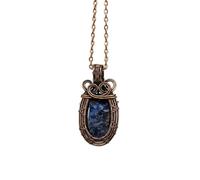 LKBEADS Oxidized Copper Plated Brass Natural Pitersite Wire Wrapped Gemstone Oval Shape Blue Color Smooth Cut 35X18mm Stone With 18 Inch Cable Chain Handmade Unisex Jewelry |L_WRPN_0026