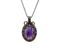 LKBEADS Oxidized Copper Plated Brass Natural Purple Amethyst Wire Wrapped Gemstone Oval Shape Purple Color Faceted Cut 40X25mm Stone With 18 Inch Cable Chain Handmade Unisex Jewelry |L_WRPN_0084
