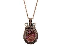 LKBEADS Oxidized Copper Plated Brass Natural Ruby Zosite Wire Wrapped Gemstone Pear Shape Multi Color Smooth Cut 37X24mm Stone With 18 Inch Cable Chain Handmade Unisex Jewelry |L_WRPN_0082