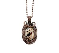 LKBEADS Oxidized Copper Plated Brass Natural Snake Jasper Wire Wrapped Gemstone Oval Shape Multi Color Smooth Cut 35X21mm Stone With 18 Inch Cable Chain Handmade Unisex Jewelry |L_WRPN_0069