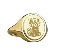 LKBEADS panda signet ring| animal jewelry| oval engraved wildlife red charm| 925 sterling silver gold plated |LK_PDR_00385_12