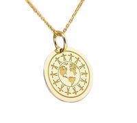LKBEADS Peace People around World Engraved Coin Pendant Necklace 24mm with 18 Inch Cable Chain | Sterling Silver Gold Plated | Unisex Gift Jewelry|LK_PNDN_1252