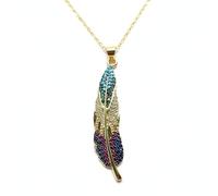 LKBEADS Peacock Feather Leaf Pendant & Locket With Multi Stone Made In Gold Plated Brass 27X10Mm Krishna Jewelry Multicolor Charm Necklace With 18 Inch Chain Cable|LK_CHN_0142