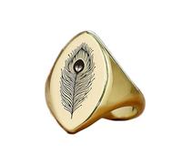 LKBEADS peacock feather ring in marquise shape | 925 sterling silver gold plated | gift jewelry,vintage style signet ring's hypoallergenic jewellery|LK_PDR_01101_12