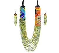 LKBEADS Peacock & Sun Ukrainian Gerdan Necklace With Earring Set Seed Beads Traditional Jewellery Multi Color Handmade Strand Beaded Ukrain Jewelry |LK_UKRN_0043