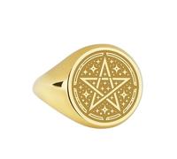 LKBEADS pentagram signet ring| five point star jewelry occult symbol engraved gothic talisman custom mystical| 925 sterling silver gold plated |LK_PDR_00036_7.5